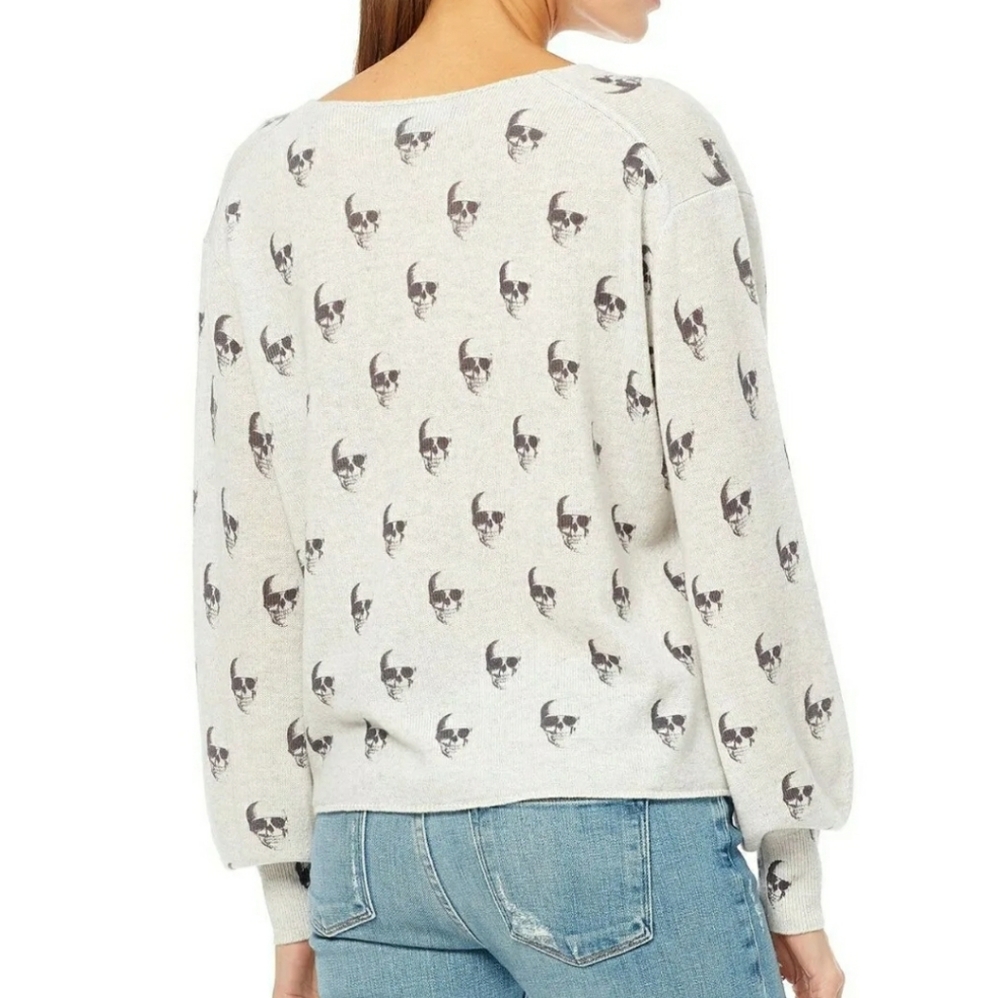 Skull Cashmere Penny Skull-Print V-Neck Cashmere Sweater XS - Picture 2 of 6